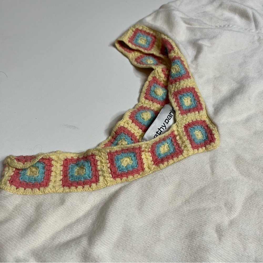 Vintage Cathy Daniels Crochet Neck Short Sleeve Shirt Size Medium FLAWED. - Picture 3 of 7